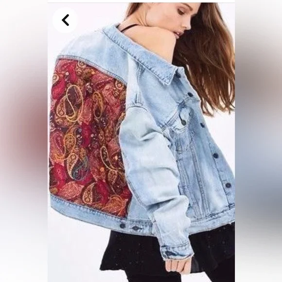 Free People Paisley Quilted Denim Jacket in Sky M/L
